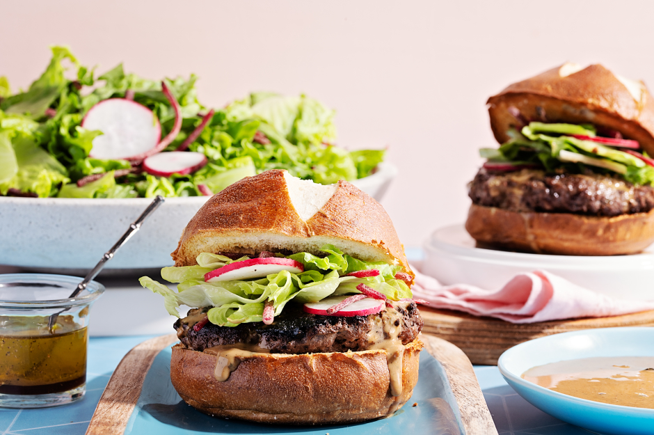Beef Smash Burgers with Green Peppercorn Sauce