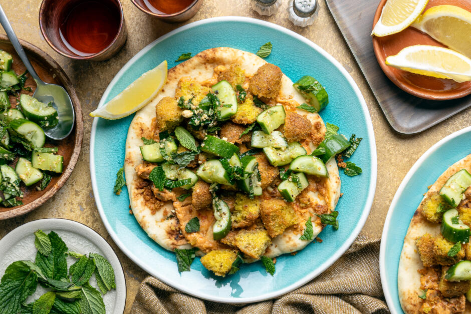 Pains plats aux falafels émiettés