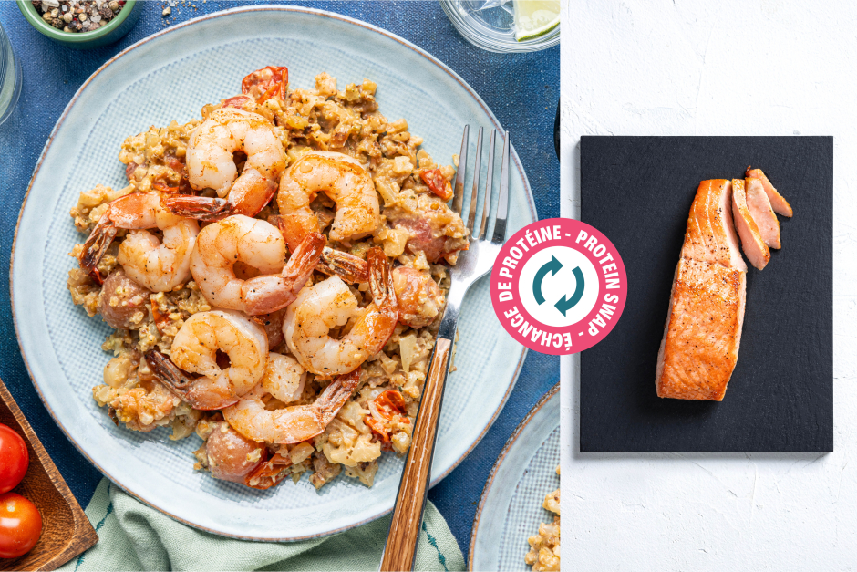 Protein Swap | Salmon-Topped Creamy Cauliflower ‘Risotto’