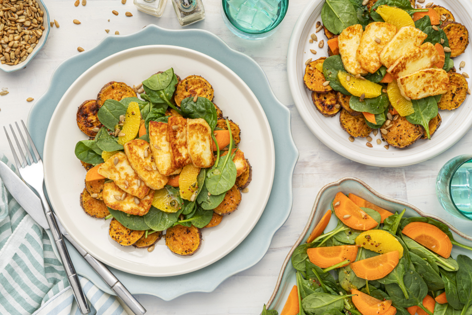 Carb-Wise: Seared Halloumi, Carrot & Roasted Sweet Potato Bowls