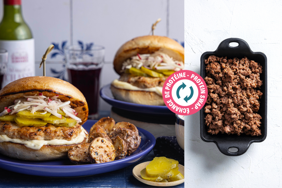 Échange de protéine | Burgers de bœuf BBQ avec cornichons à l’aneth
