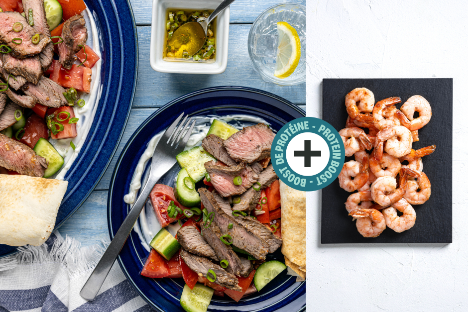 Protein Boost | Quick Greek Mezze Steak & Shrimp Platter