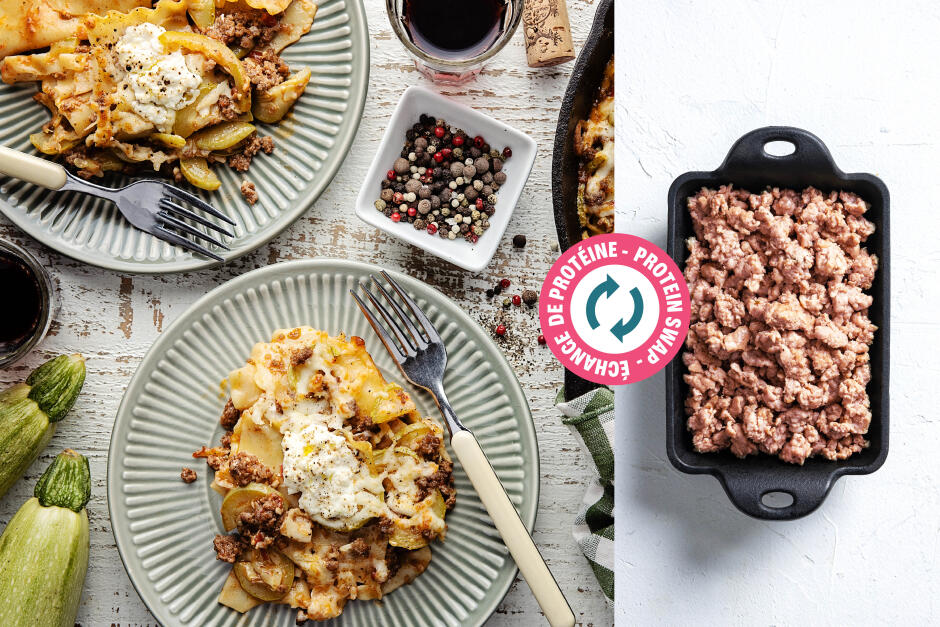 Échange de protéine | Lasagne au porc haché et zucchinis dans une poêle