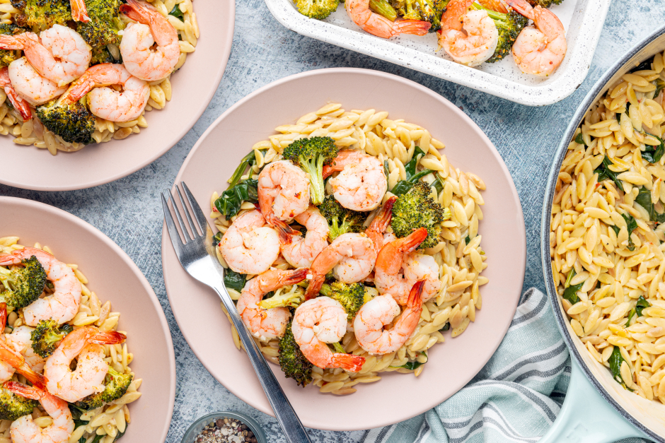 Crevettes et brocolis rôtis à l’ail et au citron