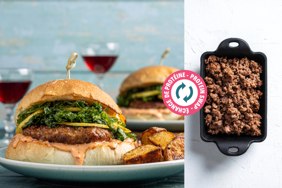 Protein Swap | Ground Beef Burgers with Roasted Pepper Mayo