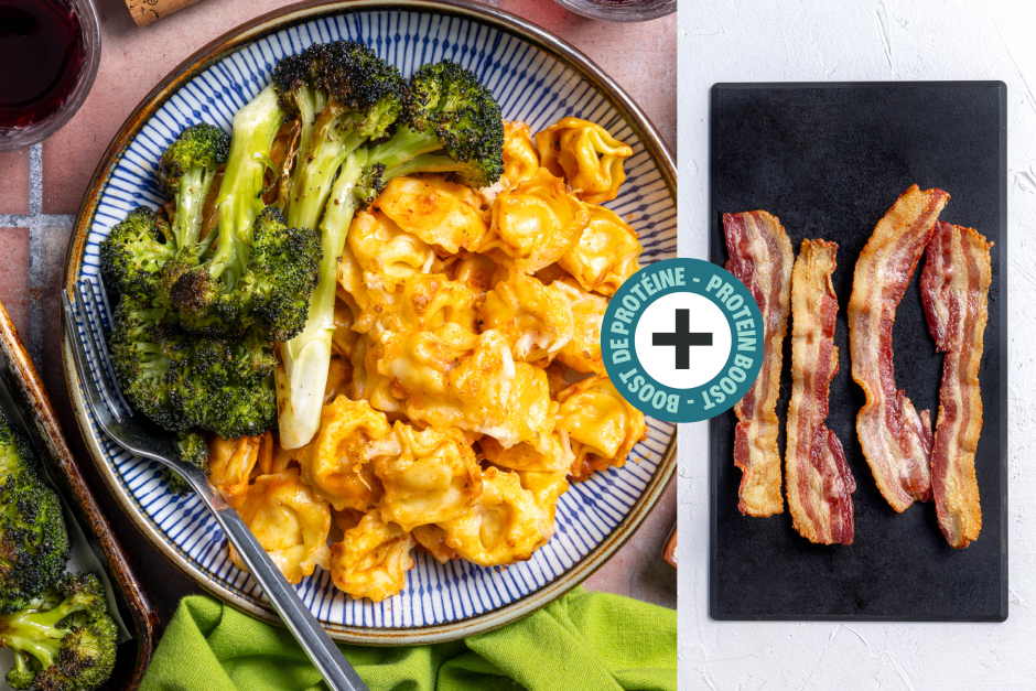 Protein Boost | Cheesy Baked Red Pesto Tortellini with Bacon