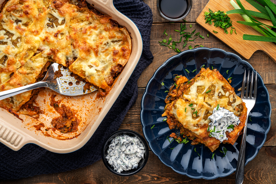 «Lasagne» de tortillas au bœuf haché BIO à la mexicaine