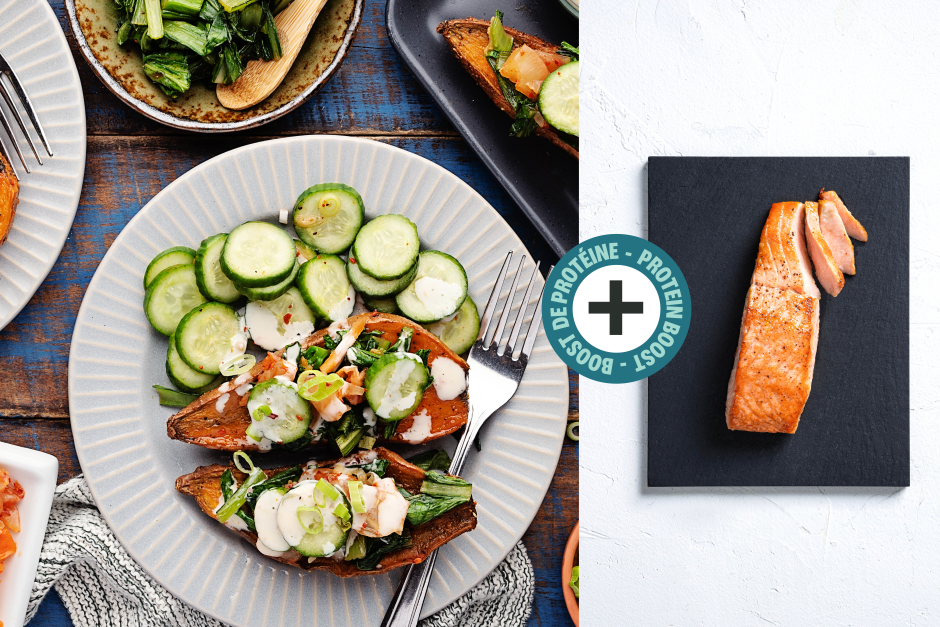 Boost de protéines | Saumon avec kimchi et légumes sur patates douces