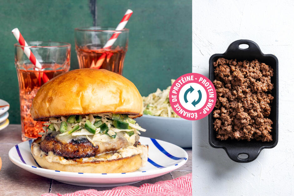 Échange de protéine | Burgers de bœuf avec fromage Monterey Jack