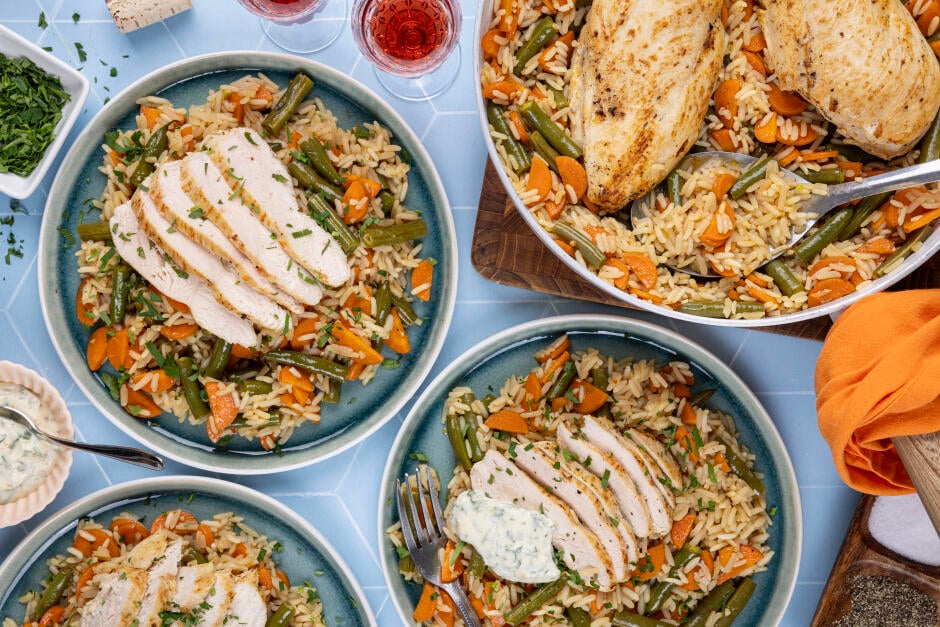 Poêlée de poulet, légumes et riz