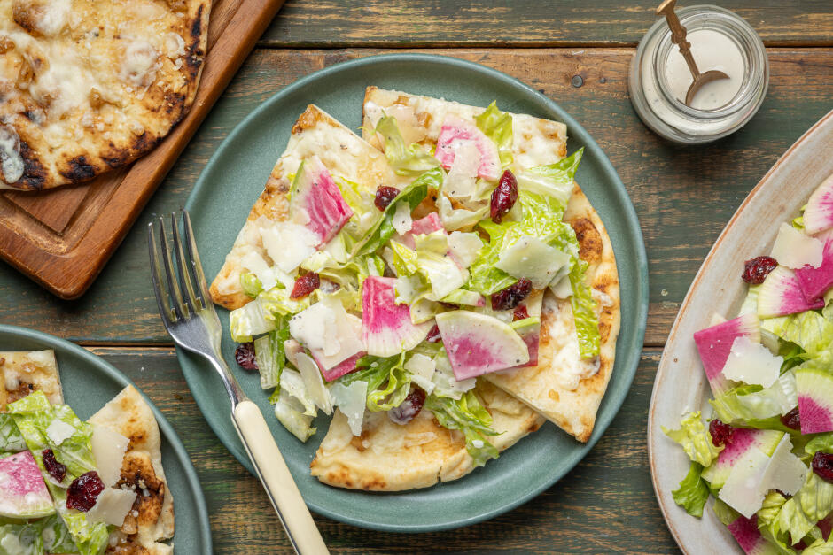 Quick Cheesy Caesar Flatbreads