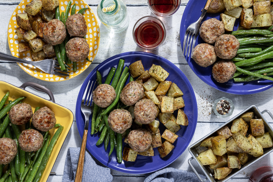 Boulettes de porc érable-moutarde sur une plaque