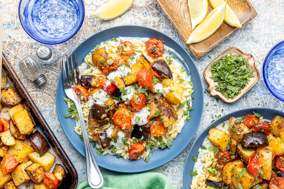 Mediterranean Sheet Pan Vegan Bowls