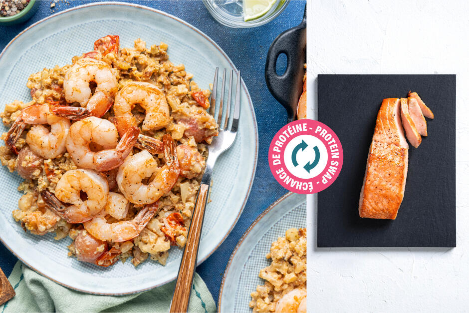 Protein Swap | Salmon-Topped Creamy Cauliflower ‘Risotto’