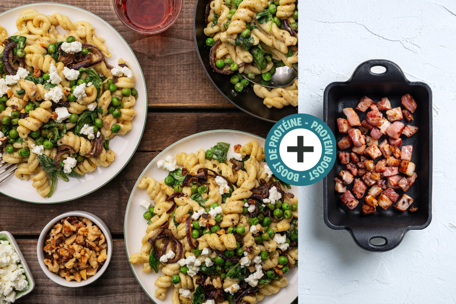 Protein Boost | Fresh Torchiette, Pancetta, Goat Cheese & Toasted Walnuts