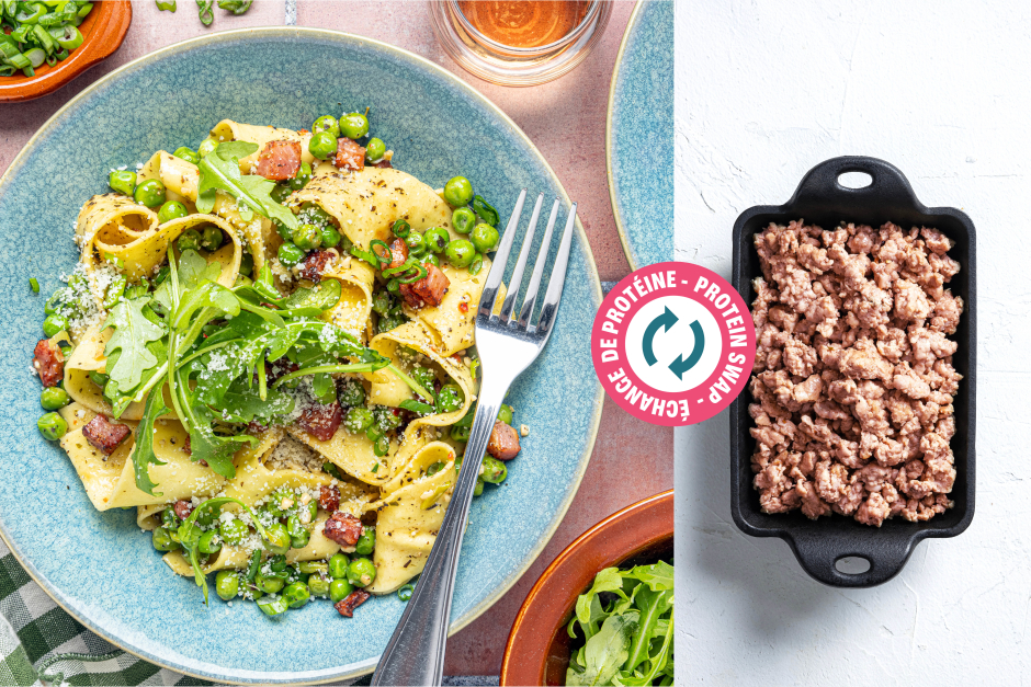 Protein Swap | Fresh Pappardelle with Sausage Meat & Peas