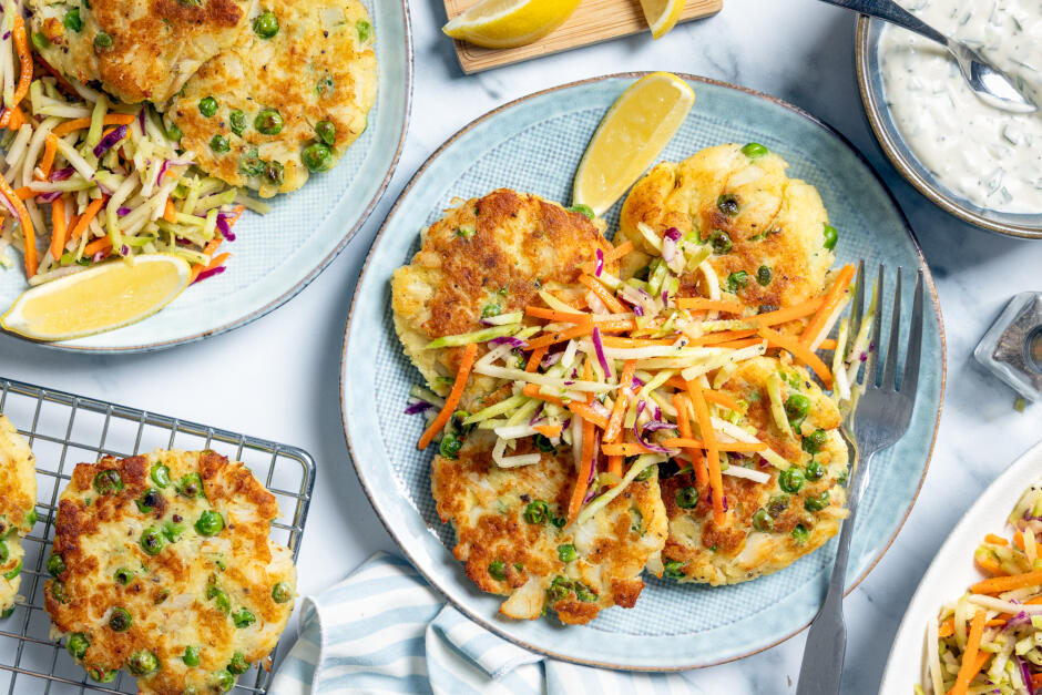Croquettes de morue et petits pois
