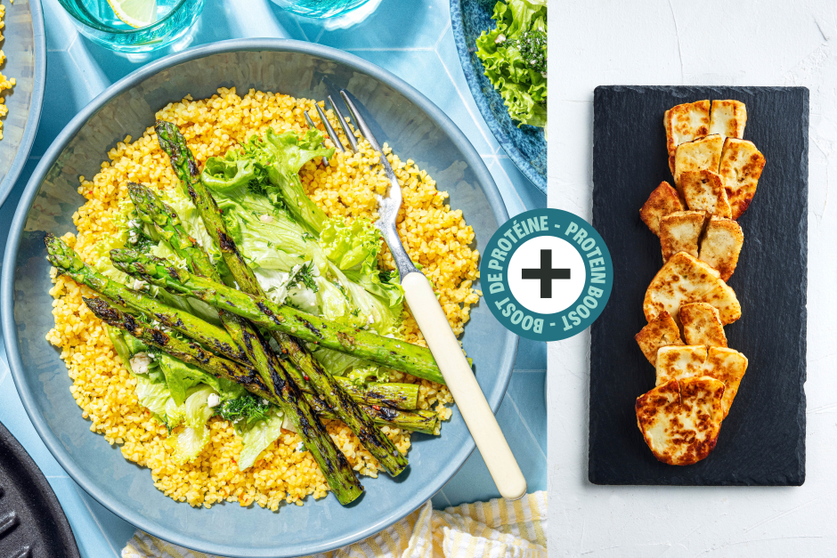 Protein Boost | Grilled Asparagus & Halloumi Greek Grain Bowls