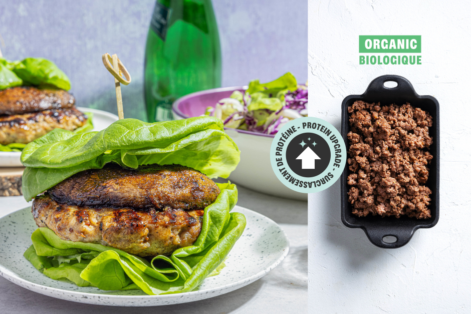Protein Upgrade | BBQ ORGANIC Beef & Portobello Lettuce Burgers