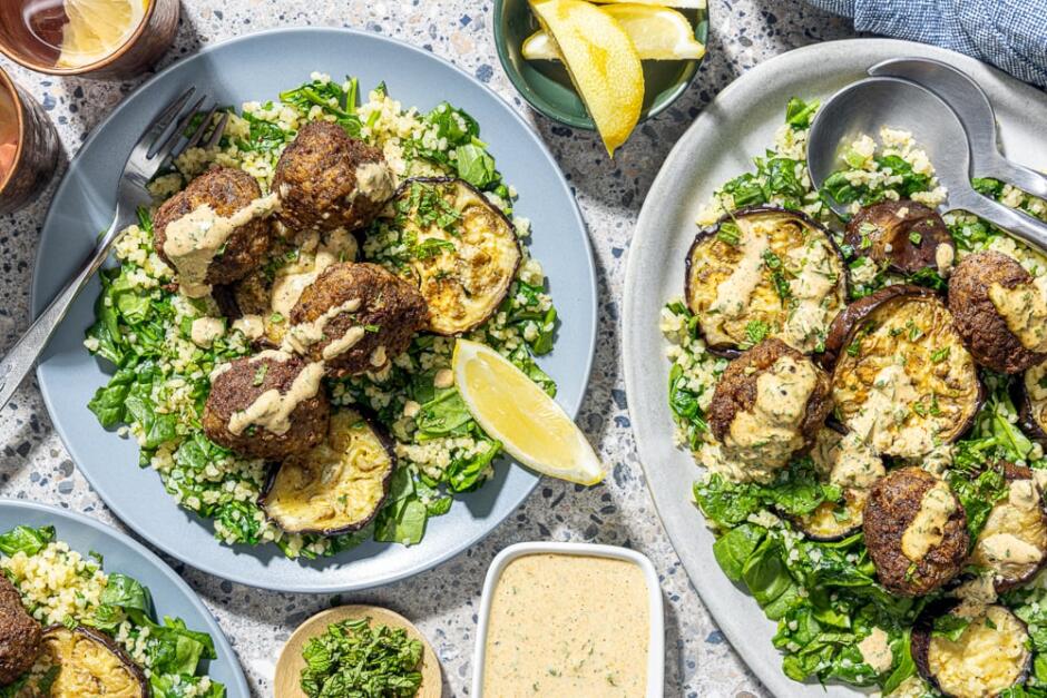 Mezze de boulettes de bœuf et d'aubergines style Afrique du Nord