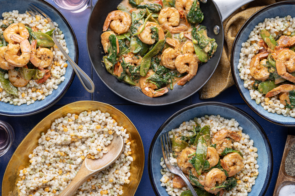 Poêlée de crevettes et légumes crémeuse