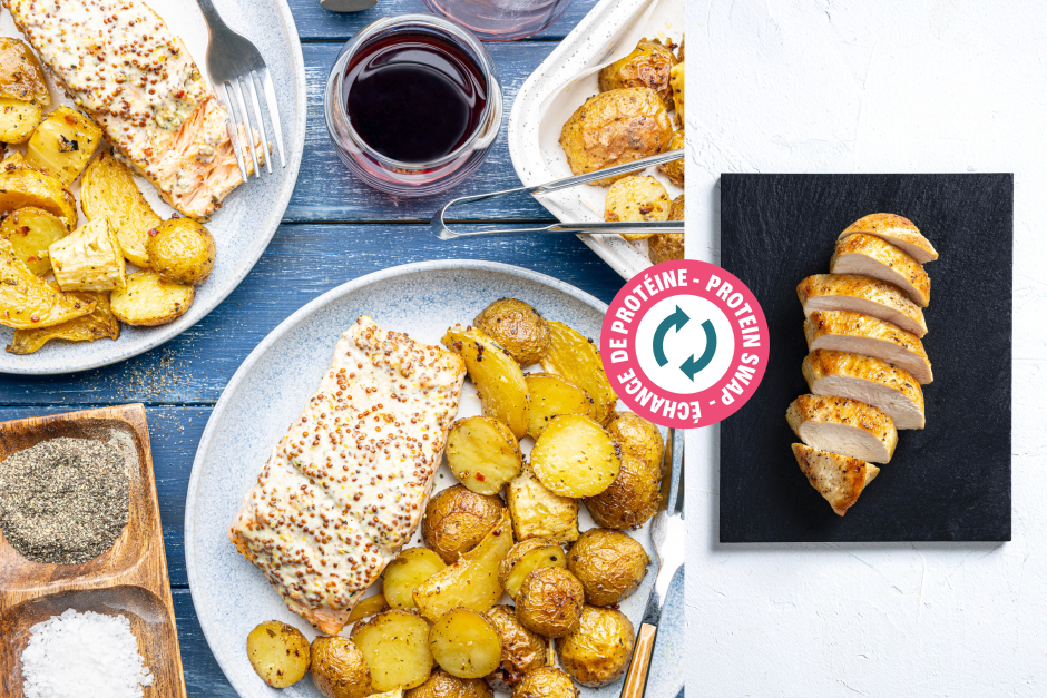 Échange de protéine | Poulet sur une plaque avec crème à la moutarde