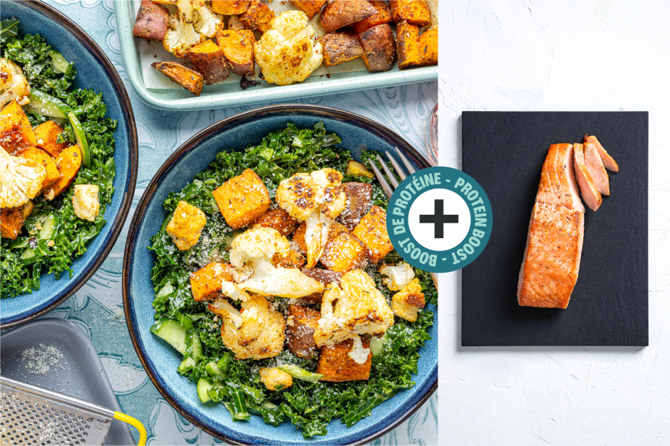 Protein Boost | Salmon & Veggie-Full Kale Caesar Salad