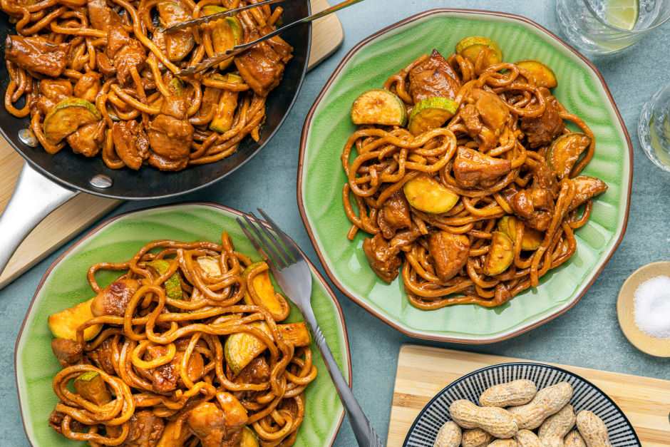 Speedy Spicy Peanut-Ginger Chicken Thighs & Heirloom Zucchini