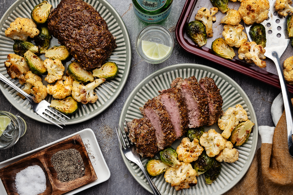 Mustard-Glazed Pork Mini Meatloaf Traybake