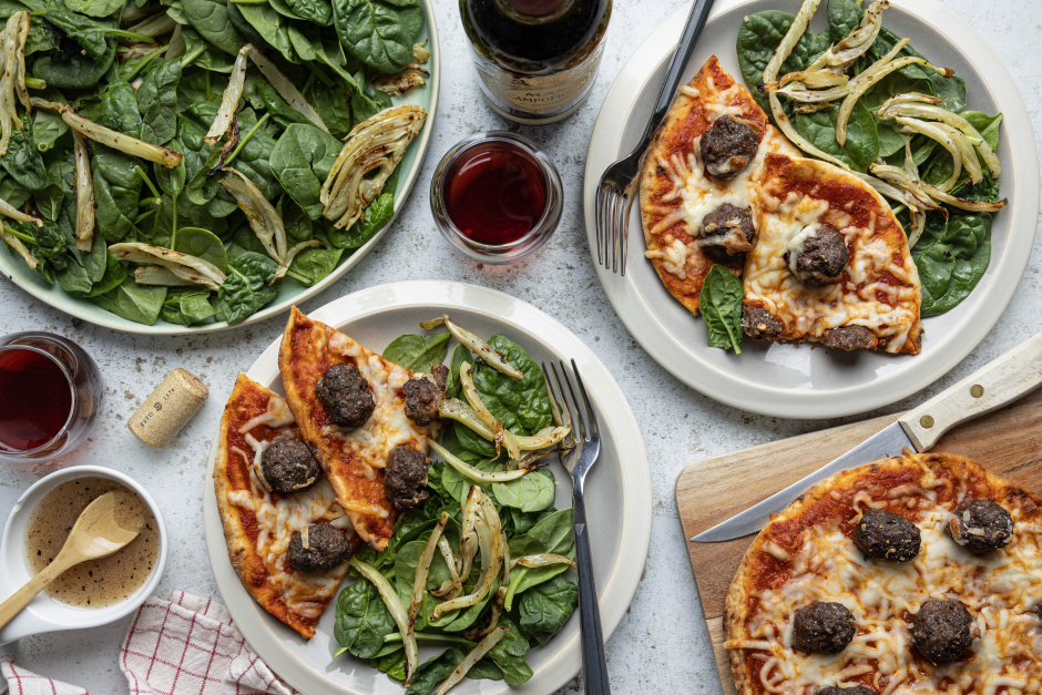 Beef Mini Meatball Naan Pizzas