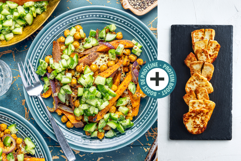 Protein Boost | Cheesy Chana Masala Sheet Pan with Halloumi