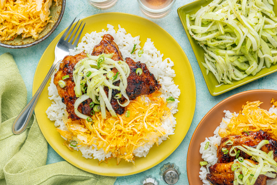 Pineapple Chili Chicken Thighs with Zesty Chayote Salad