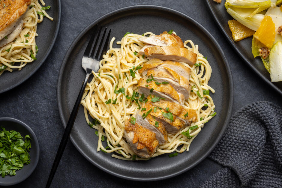 Poulet BIOLOGIQUE piccata sur pâtes chitarra fraîches