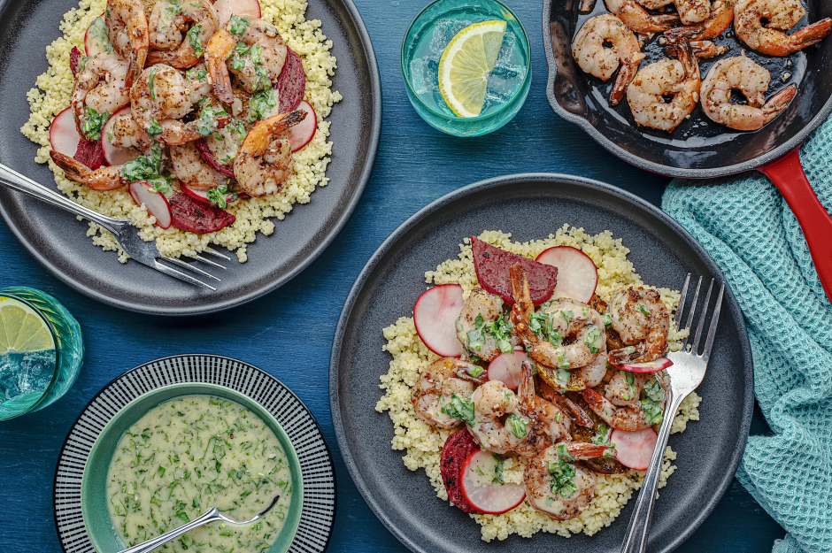 Garlic Shrimp & Marinated Radish Couscous