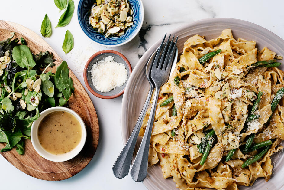 Mafaldas aux amandes et haricots verts