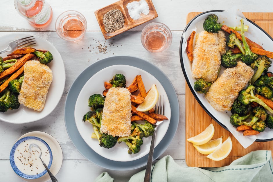 Crispy Baked Cod with Lemon Mayo Dip