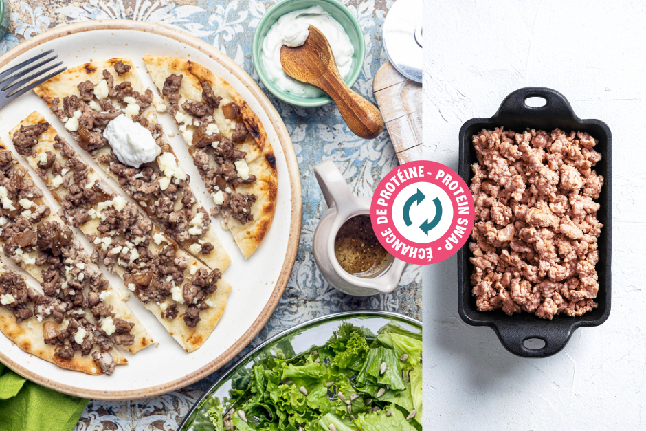 Protein Swap | Pork & Feta Greek Flatbreads