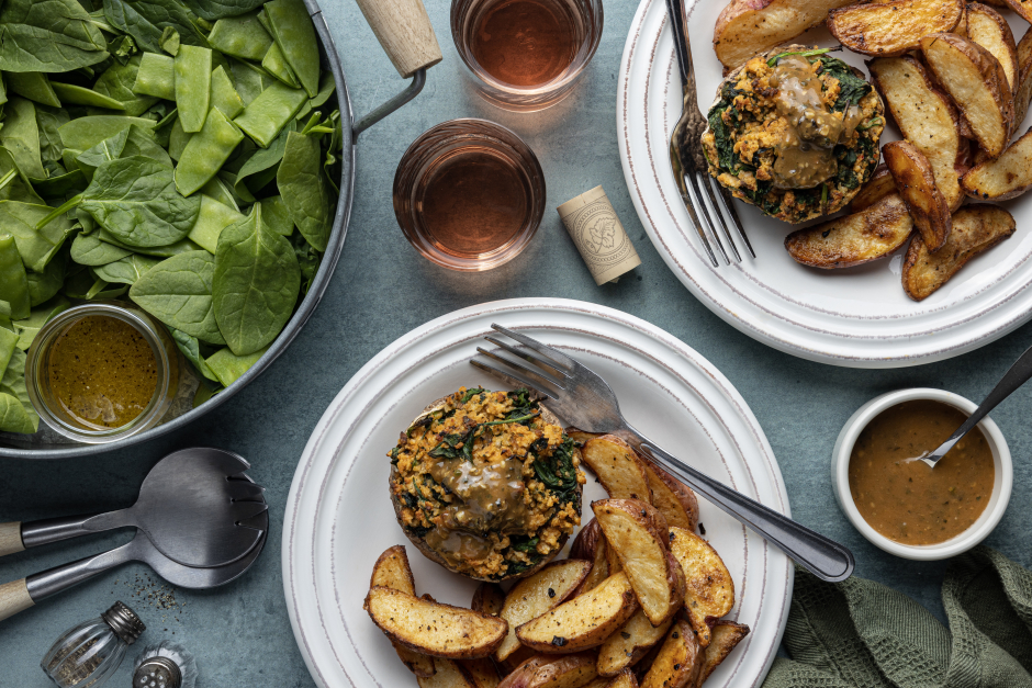 Cream Cheese & Leafy Green Stuffed Portobellos