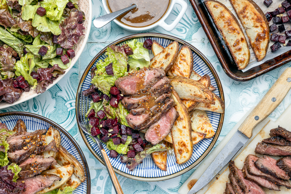 Steak Frites with Mustard Pan Sauce