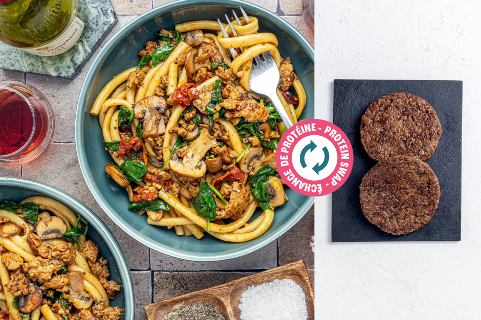 Protein Swap | Impossible™ Beef Bucatini Primavera
