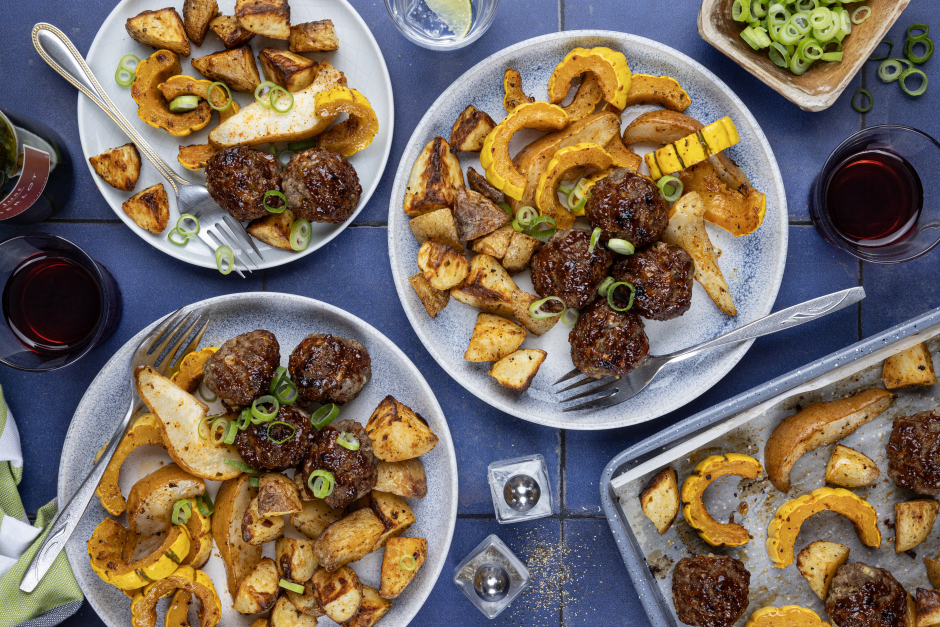 BBQ-Glazed Beef Meatball Traybake