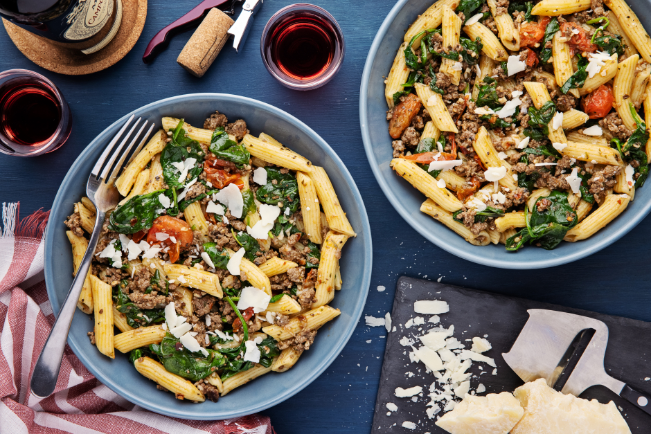 Spicy Fast Ground Beef All’Arrabbiata with Fresh Penne