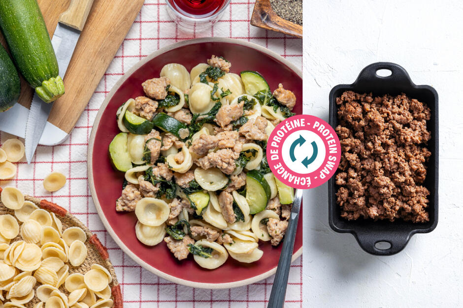 Protein Swap | Creamy Beef & Kale Orecchiette
