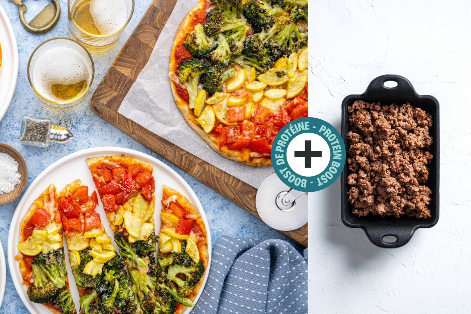 Boost de protéines | Pizzas naans aux légumes de l’arc-en-ciel avec bœuf haché