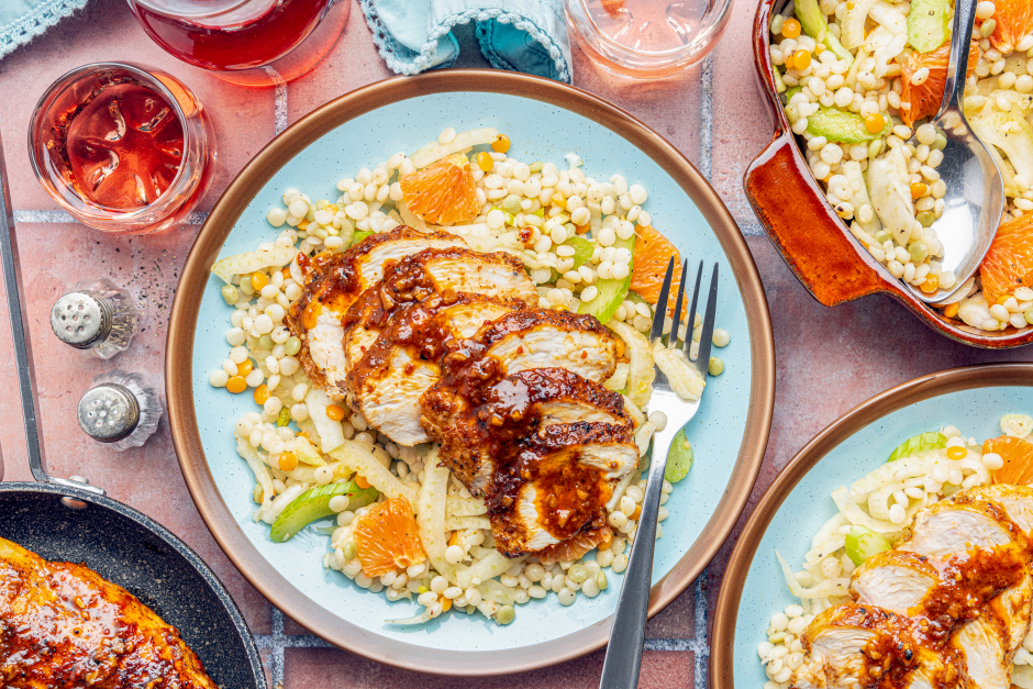 Quick Catalonian-Spiced Chicken Breasts & Fennel-Orange Pearl Couscous