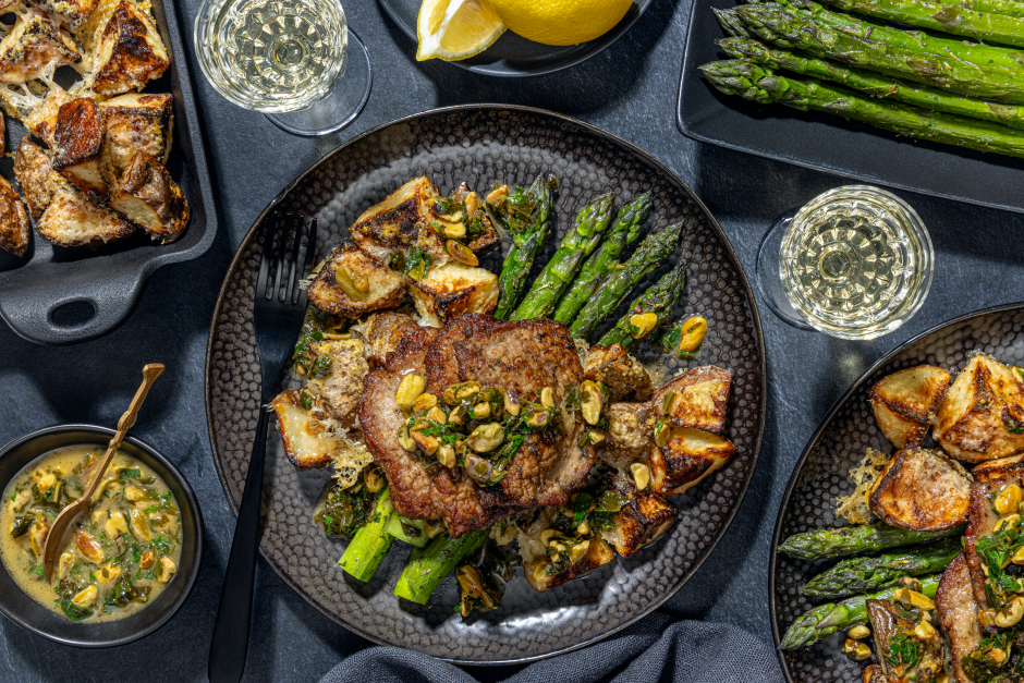 Veau piccata avec vinaigrette tiède aux pistaches