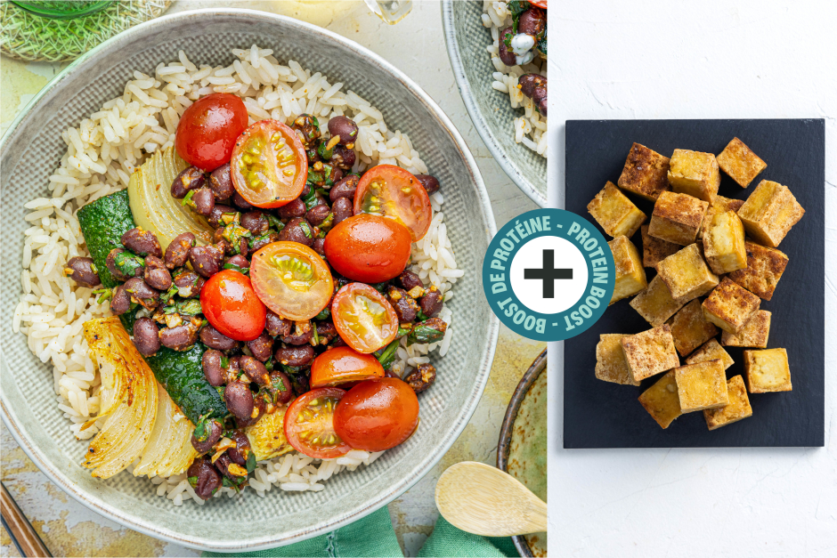 Protein Boost | Tofu, Black Bean & Caramelized Veggie Burrito Bowls