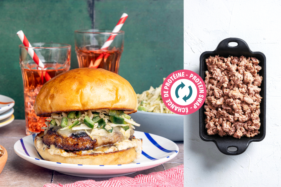 Protein Swap | Sausage Meat Burgers with Monterey Jack Cheese