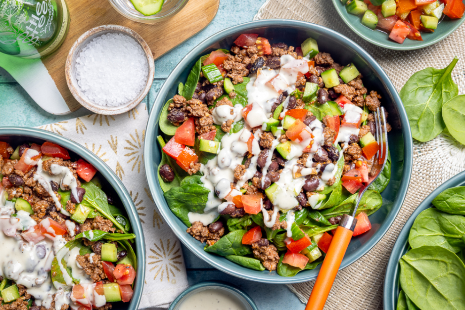 Taco-Spiced Beef & Black Bean Salad Bowls