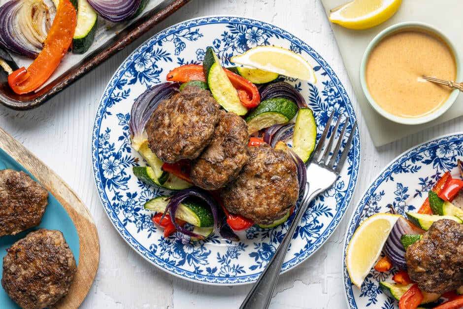Beef Patties & Tahini Yum Yum Sauce